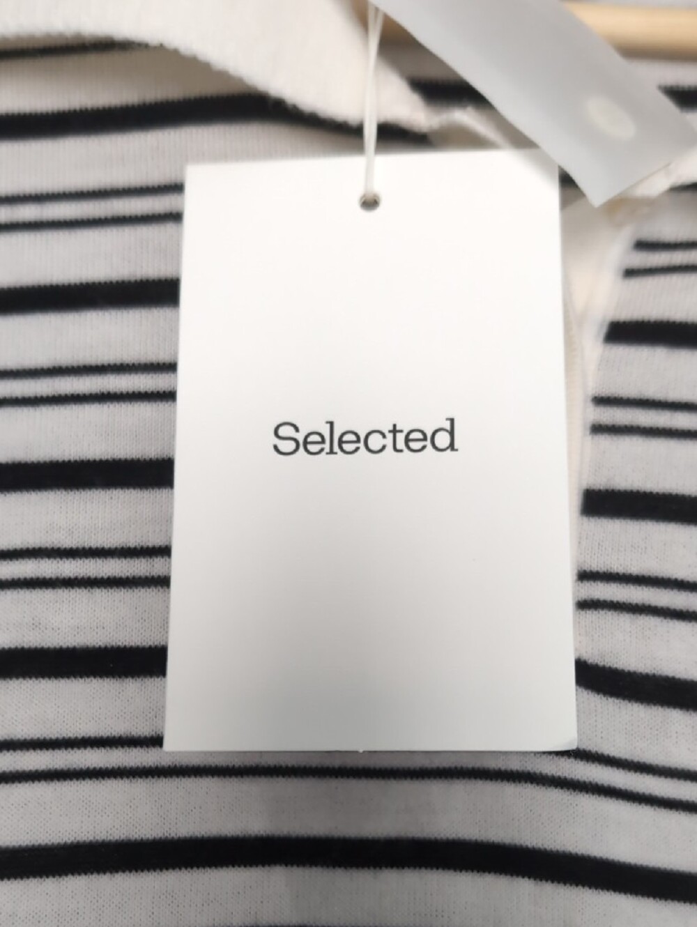 Selected Striped Polo Knit Top in White and Black - Picture 3 of 8
